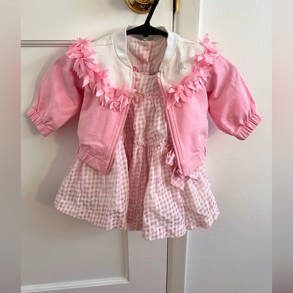 MONNALISA Baby Pink Cardigan+Dress - Picture 1 of 14